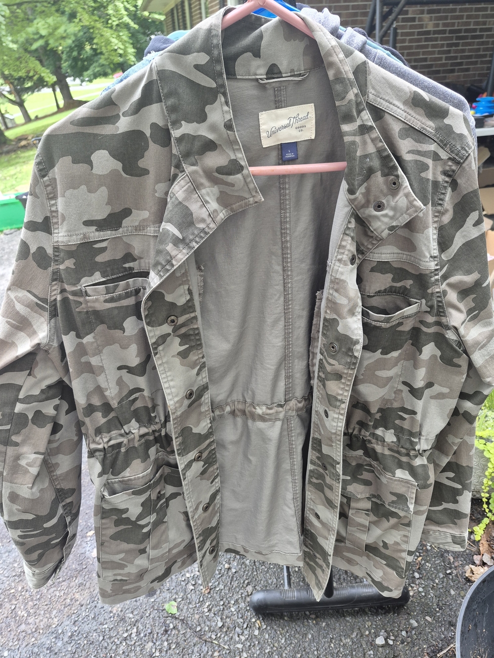 Universal Thread Women's Camouflage Drawstring Waist Jacket - Olive Tones